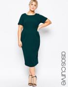 Asos Curve Midi Wiggle Dress In Texture - Green
