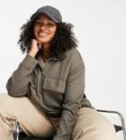 Mango Curve Half Zip Long Sleeved Sweatshirt With Front Pockets In Khaki-green
