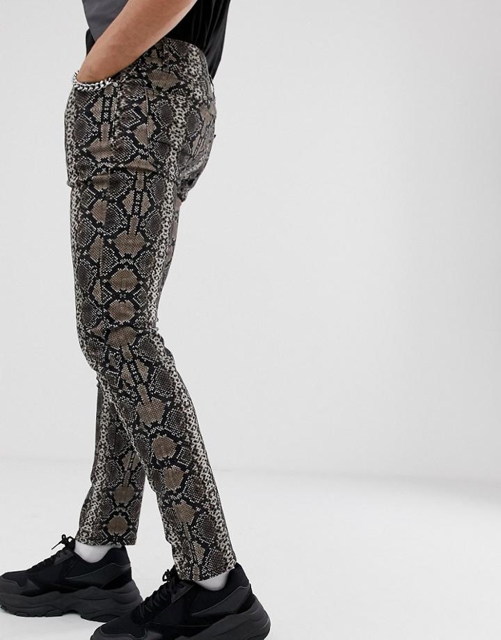 Asos Design Skinny Jeans In Snake Print-brown