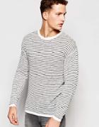 Selected Homme Lightweight Stripe Knitted Sweater - White