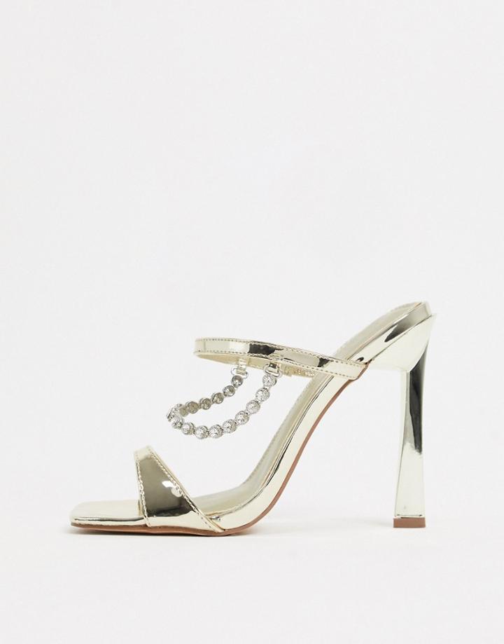 Asos Design Newland Embellished Heeled Mules In Champagne-gold