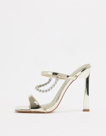 Asos Design Newland Embellished Heeled Mules In Champagne-gold