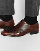 Red Tape Etched Brogues In Brown Leather - Brown