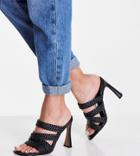 Asos Design Wide Fit Nuclear Woven Strappy High Heeled Mules In Black