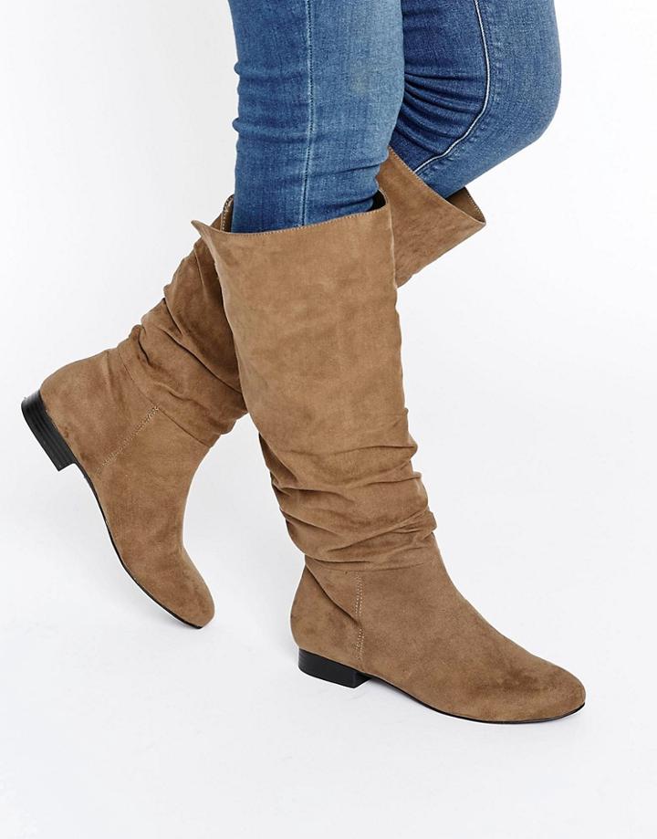 Asos Collaboration Slouch Knee High Boots - Stone