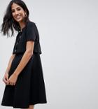 Asos Design Maternity Nursing Double Layer Smock Dress With Tortoiseshell Buttons - Black