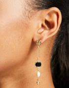 Pieces Hammered Stud Stone Drop Earrings In Gold
