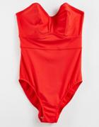 Figleaves Fuller Bust Rene Underwired Bandeau Tummy Control Swimsuit In Red