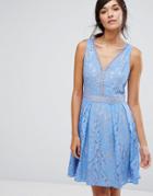 Oasis Lace Mini Skater Dress - Blue