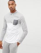 Asos Design Long Sleeve Polo Shirt With Contrast Yoke And Pocket In Interest Fabric In White - White