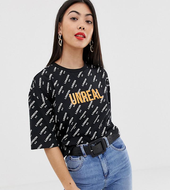 Asos Design Petite Monogram Cropped T-shirt With Unreal - Multi
