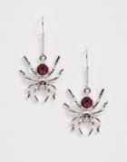 Asos Design Halloween Drop Earrings In Spider Design With Red Crystal In Silver Tone