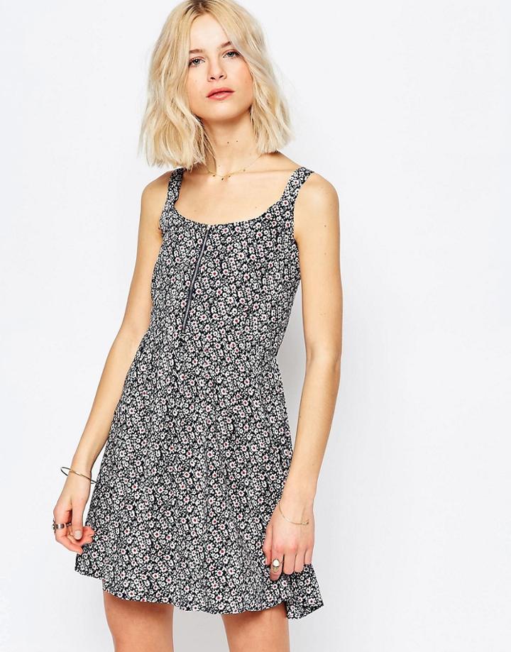 Brave Soul Floral Skater Dress - Navy Combo