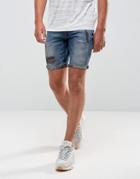 Asos Denim Shorts In Super Skinny Blue Black Wash With Rip And Repair - Blue