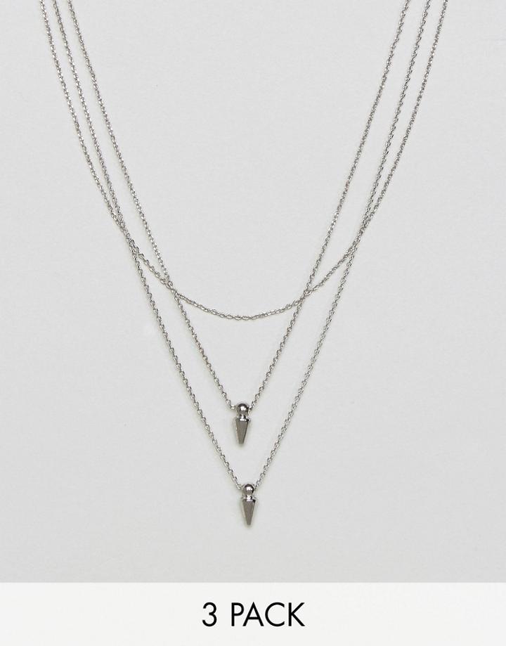 Asos Fine Spike Multirow Necklace - Silver