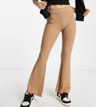 Vero Moda Petite Jersey Ribbed Flare Leggings In Tan-brown