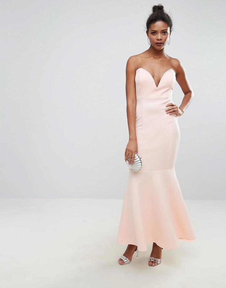 Club L Scuba Deep Plunge Bandeau Maxi Dress - Pink