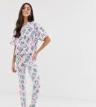 Asos Design Tall Stripe Cactus Legging Pyjama Set-multi