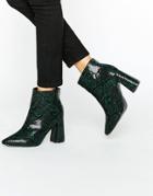 Daisy Street Green Snake Print Heeled Ankle Boots - Green
