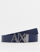 Armani Exchange Logo Buckle Reversible Leather Belt In Navy