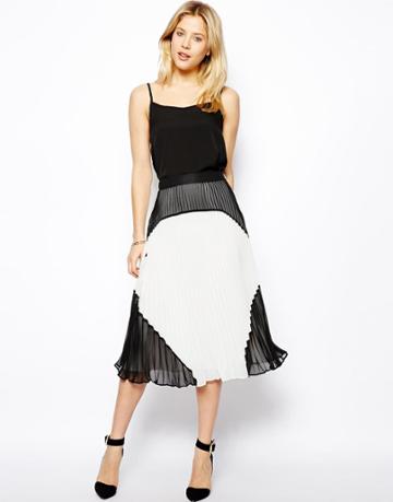 Asos Premium Pleated Midi Skirt In Color Block
