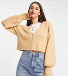 Topshop Tall Balloon Sleeve Knit Cardigan In Camel-neutral