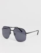 Asos Design Aviator Half Frame Sunglasses With Black Lens