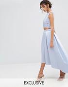 Maya Satin Skirt With High Low Hem And Embroidery - Blue