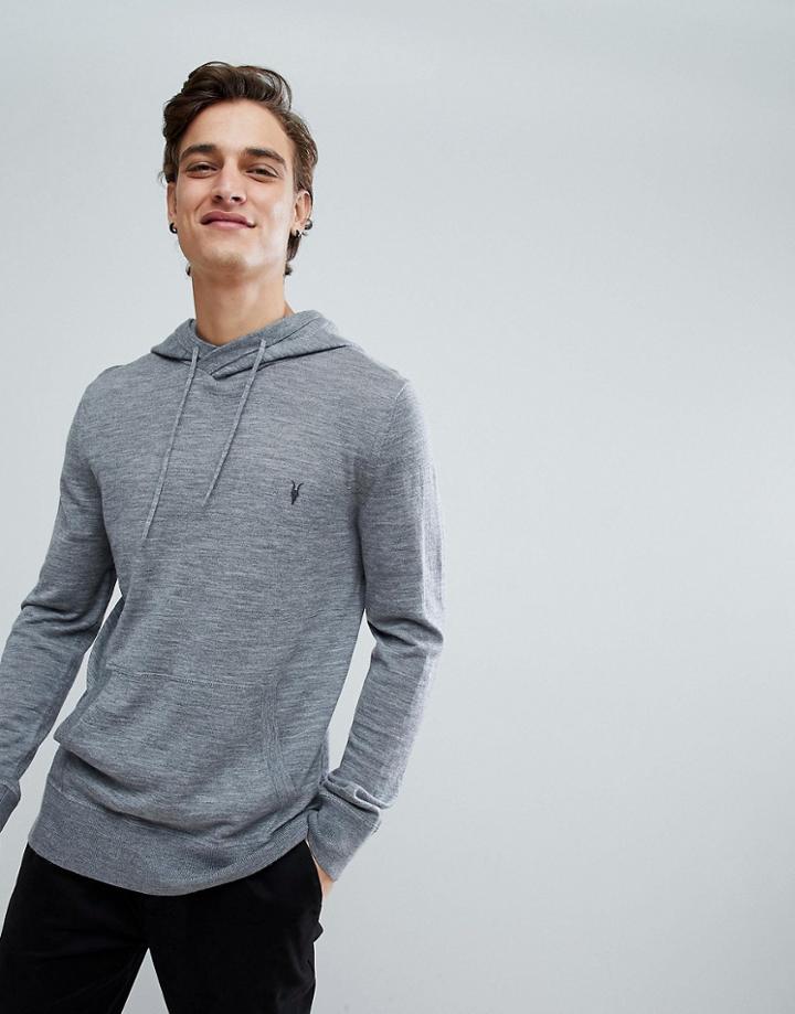 Allsaints 100% Merino Knitted Hoodie In Gray - Gray