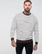 Asos Oversized Sweatshirt In White With Burgundy Stripes - Red