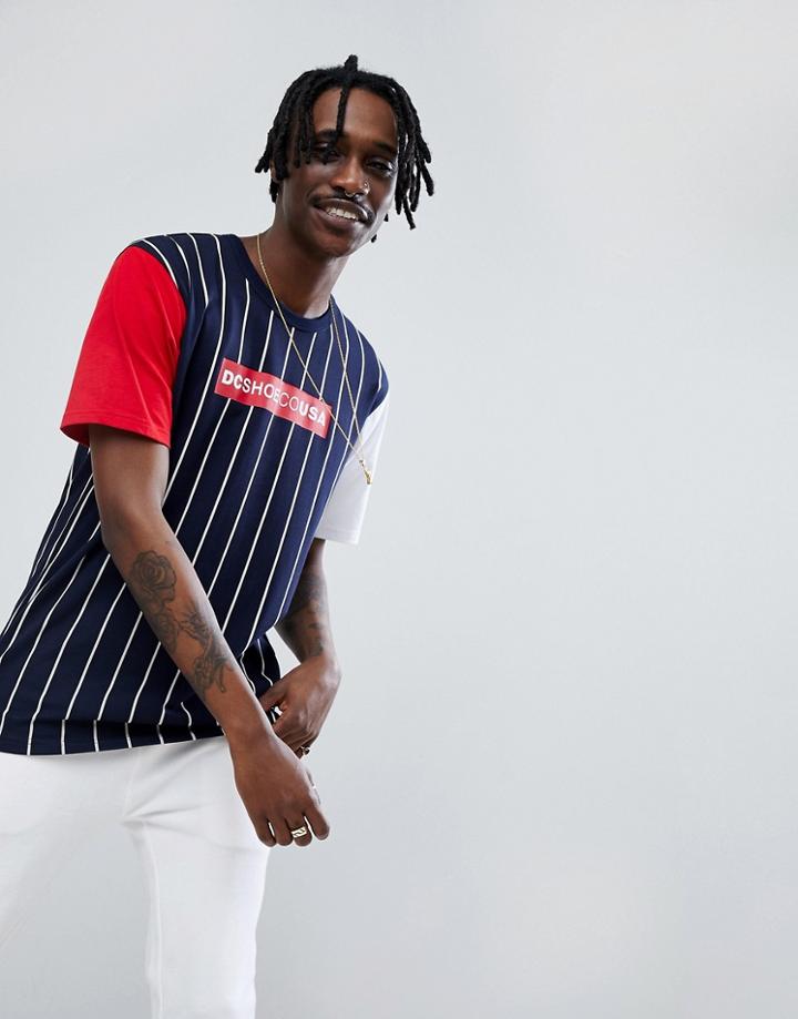 Dc Shoes T-shirt In Stripe With Contrasting Sleeves - Navy