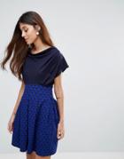Closet Cowl Neck Contrast Dress - Blue
