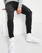 Jack & Jones Intelligence Pete Carrot Fit Jeans In Washed Black With Rips