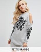 Miss Selfridge Petite Cold Shoulder Embroidered Sweater Dress - Gray