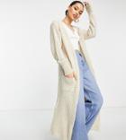 Parisian Petite Long Cardigan With Pockets In Beige-neutral