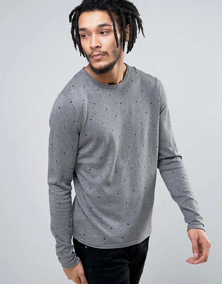 Esprit 100% Cotton Knitted Sweater With All Over Ditsy Detail - Gray