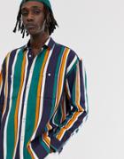 Asos Design Drop Shoulder Oversized 90s Stripe Shirt In Green