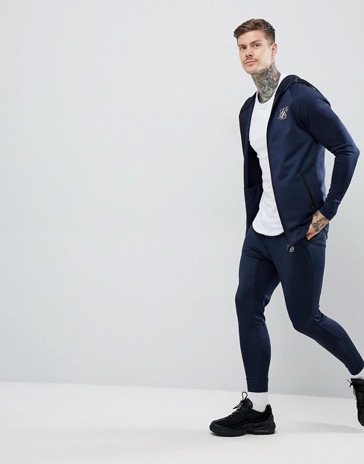Siksilk Zip Through Hoodie In Navy