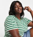 Asos Design Curve Ultimate T-shirt In Green And Cream Stripe-multi
