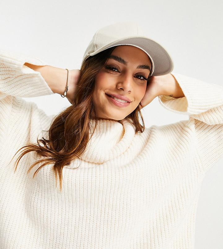 Asos Design Petite Sweater In Rib With High Neck In Cream-white