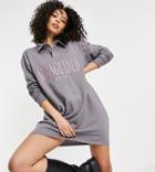 Missguided Tall Rugby Sweater Dress With Embroidery In Charcoal-grey