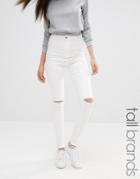 Missguided Tall Vice Super Stretch High Waisted Ripped Skinny Jeans White - White