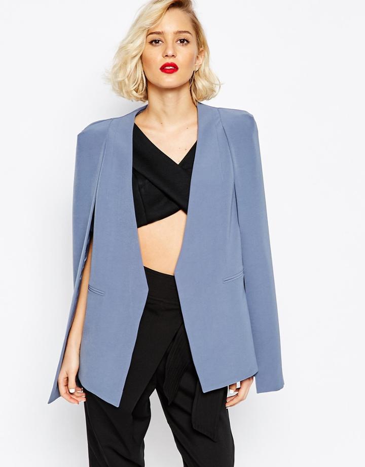 Lavish Alice Collarless Cape Blazer - Blue