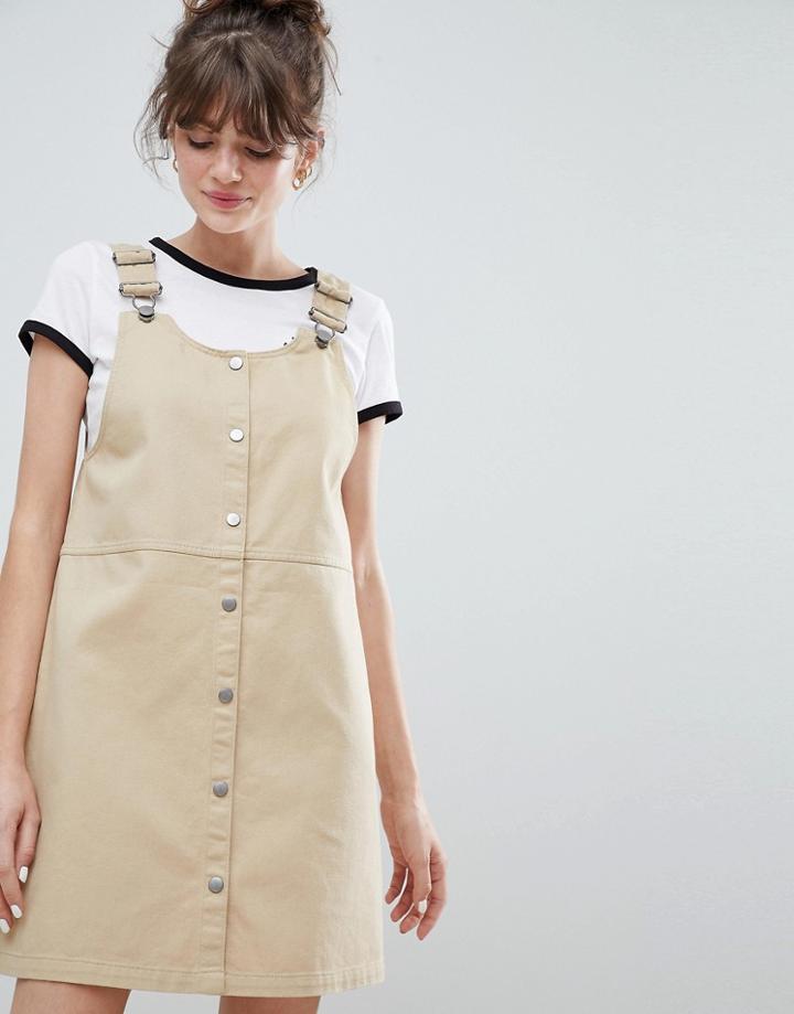 Monki Mini Overalls Dress - Beige