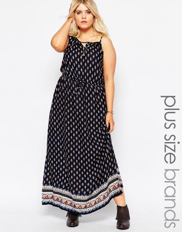 Diya Plus Maxi Dress In Border Print - Navy Paisley