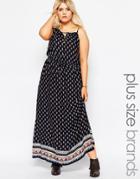 Diya Plus Maxi Dress In Border Print - Navy Paisley