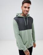 Asos Design Hoodie With Interest Fabric Color Blocking - Green