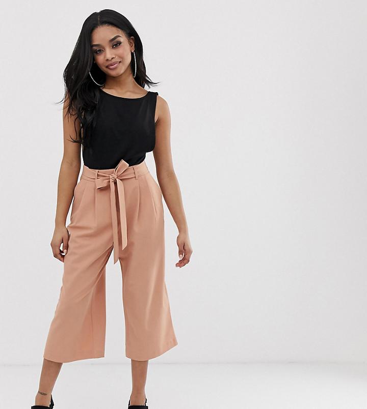 Asos Design Petite Mix & Match Culottes With Tie Waist-beige