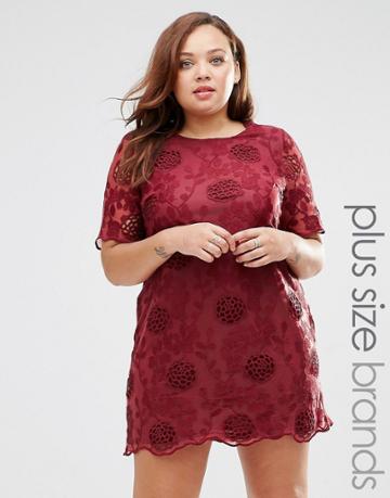 Rage Plus Plus Shift Dress In Crochet Lace - Red