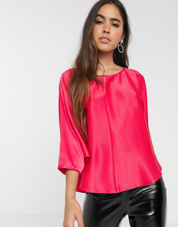 River Island Woven Tee In Bright Pink